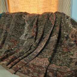 Luxury Boiled Pure Merino Wool Reversible Sofa Or Bed Throws For Ultimate Comfort & Style- Classic Indian Abstract Print in Beige - thumbnail 2