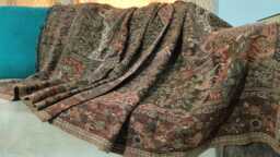 Luxury Boiled Pure Merino Wool Reversible Sofa Or Bed Throws For Ultimate Comfort & Style- Classic Indian Abstract Print in Beige - thumbnail 1