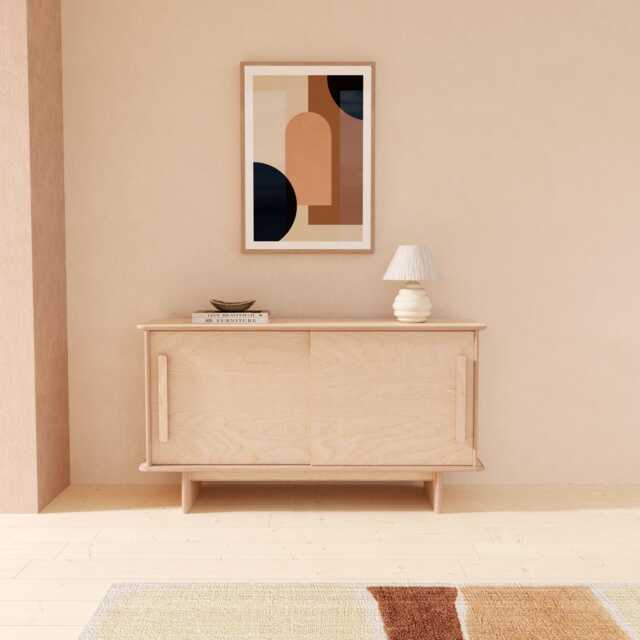 Modern Plywood Storage Cabinet With Sliding Doors - Handmade Minimalist 2 Door Sideboard - image 1