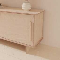 Modern Plywood Storage Cabinet With Sliding Doors - Handmade Minimalist 2 Door Sideboard - thumbnail 4