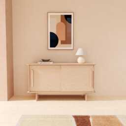 Modern Plywood Storage Cabinet With Sliding Doors - Handmade Minimalist 2 Door Sideboard - thumbnail 1