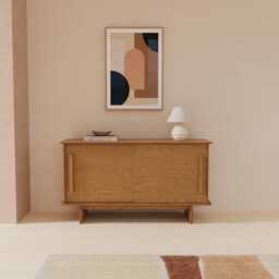 Modern Plywood Storage Cabinet With Sliding Doors - Handmade Minimalist 2 Door Sideboard - thumbnail 3