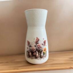Glass Flower Vase With Piglet Pig Design, Themed Vase, Home Ddcorations, Gift Ideas, Farm Decor, Accessories - thumbnail 2