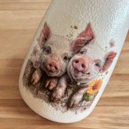 Glass Flower Vase With Piglet Pig Design, Themed Vase, Home Ddcorations, Gift Ideas, Farm Decor, Accessories - thumbnail 3