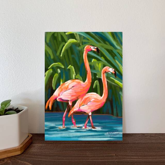 Abstract Flamingo Painting Art Print, Bird Artwork, Home Decor, Wall Art, Wildlife Paintings For Decor