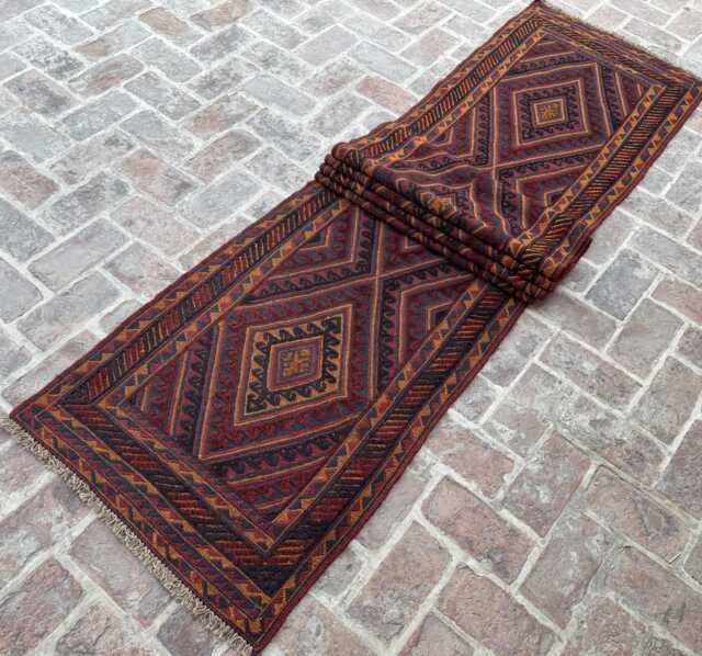 Elegant 2'7x13'9 Wool Runner Rug - Long Hand-Knotted High Pile Afghan Carpet Oriental Design Corridor Boho Accent Gift - image 1