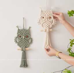 Macrame Owl, Animal Lover, Farmhouse Decor, Wall Decor Nursery, Handmade Macrame, Boho Hanging, Baby Girl Room, Gift For Friend W73 - thumbnail 1