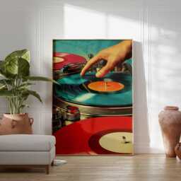 Retro Pop Art Vinyl Record Print, Colorful Turntable Music Poster - thumbnail 2