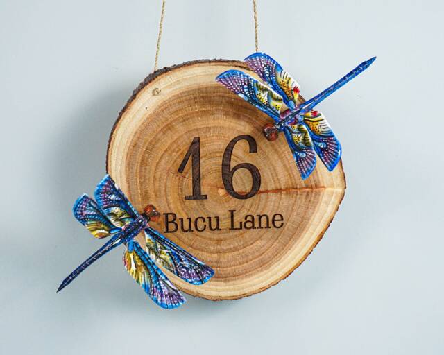 Custom Hanging Sign, Create Your Own Blue Dragonfly, Garden Personalized, Engraved Sculpture, Wall Art, Engagement Gift - image 1