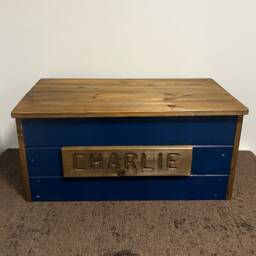 Personalized Navy Blue Solid Wood Toy Box - thumbnail 3