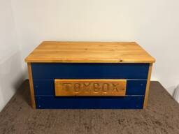 Personalized Navy Blue Solid Wood Toy Box
