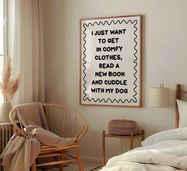 Books & Dogs Black White Typography Print - Dog Owner Print, Book Lover Cuddles Wall Art, Quote - image 1