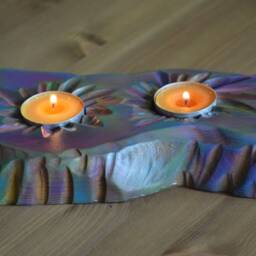 Handcrafted Wood Coastal Cottage Tealight Holder Old Boat Style Multi Coloured Finish With Sunburst Centres in Our Candy Stripe Colours - thumbnail 2