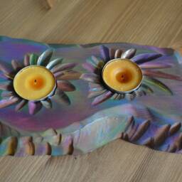 Handcrafted Wood Coastal Cottage Tealight Holder Old Boat Style Multi Coloured Finish With Sunburst Centres in Our Candy Stripe Colours - thumbnail 4