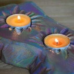 Handcrafted Wood Coastal Cottage Tealight Holder Old Boat Style Multi Coloured Finish With Sunburst Centres in Our Candy Stripe Colours - thumbnail 3