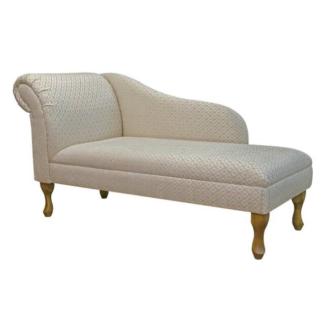Gold Trellis Fabric Chaise Longue - Queen Anne Style 56 - image 1