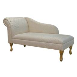 Gold Trellis Fabric Chaise Longue - Queen Anne Style 56 - thumbnail 1