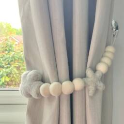 Felt Ball Curtain Tie Back Cloud & Star Nursery Decor - thumbnail 2