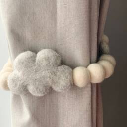 Felt Ball Curtain Tie Back Cloud & Star Nursery Decor - thumbnail 3
