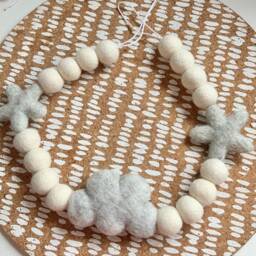Felt Ball Curtain Tie Back Cloud & Star Nursery Decor - thumbnail 4