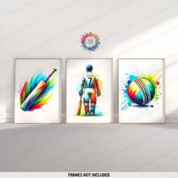 Personalised Cricket Print Set - 3 Posters - Boys Bedroom Decor Kids Room Wall Art Colourful Cricketer Artwork Custom Teen Gifts - thumbnail 2