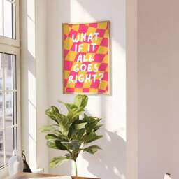 What If It All Goes Right? Funky Checkerboard Print - Retro Poster, Cool Trendy, Hippie Decor, Pink Yellow Dorm 90S Aesthetic - thumbnail 3