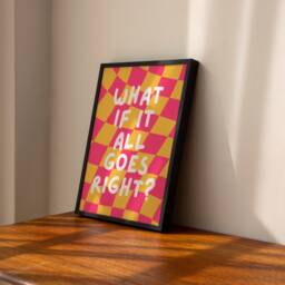 What If It All Goes Right? Funky Checkerboard Print - Retro Poster, Cool Trendy, Hippie Decor, Pink Yellow Dorm 90S Aesthetic - thumbnail 2