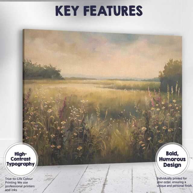 Wildflower Marshland Sunset Scenic Nature Landscape Canvas Wall Art Print Decor Picture Ready To Hang - image 1