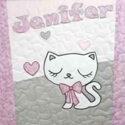 Personalized Baby Blanket, Kitty Crib Custom Cat Quilt Soft Toddler Gray Pink Purple White - thumbnail 3