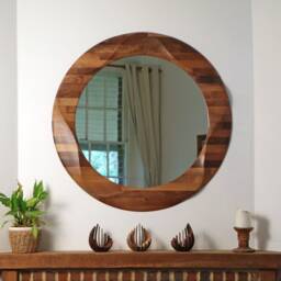 Round Mirror, Round Wall Hanging Wooden Wood Circular Mirrors, Mirror Frame - thumbnail 2