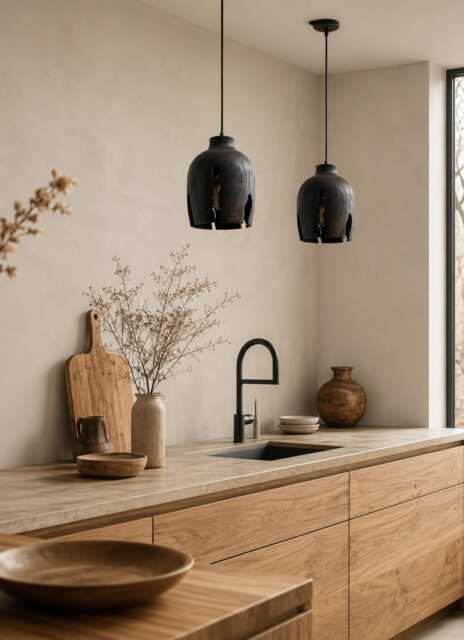 Black Pendant Light Rustic, Bedside Natural Chandelier Light, Hanging Lamp Shade Handmade - image 1