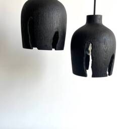 Black Pendant Light Rustic, Bedside Natural Chandelier Light, Hanging Lamp Shade Handmade - thumbnail 2