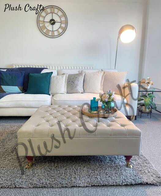 Large Silver Footstool/Coffee Table With Castor Feet Brand New, Handmade Made To Order Customisable - image 1