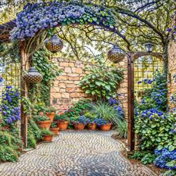 Mediterranean Stone Wall With Purple Haze Flowers Shower Curtain Garden Mural Tapestry Backdrop - thumbnail 4
