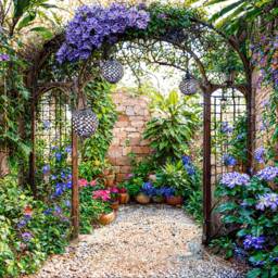 Mediterranean Stone Wall With Purple Haze Flowers Shower Curtain Garden Mural Tapestry Backdrop
