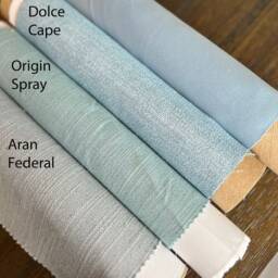 Custom Flat Roman Shade, Cheval White Linen With Aqua Border - thumbnail 4