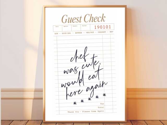 Guest Check Would Eat Here Again - Kitchen Funny Wall Print Gift Idea Bespoke Poster A5 A4 A3 Framed Or Unframed - image 1