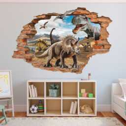 Dinosaur Wall Decal - Tyrannosaurus Triceratops Pterodactyl Art For Kids Room