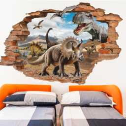 Dinosaur Wall Decal - Tyrannosaurus Triceratops Pterodactyl Art For Kids Room - thumbnail 3