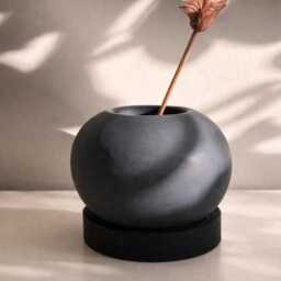 Round Concrete Planter Minimalist Orb Vase With Drainage - thumbnail 2