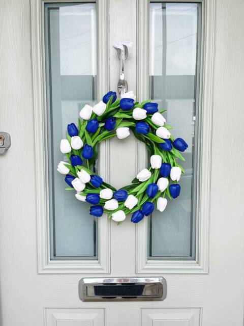Blue & White Tulip Wreath Finnish Flag Inspired Summer Decor - image 1