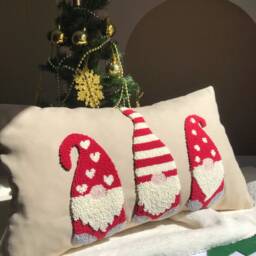 Punch Needle Pillow, Christmas Pillow Cover, Gnome Squab Case, Tree Ornament Decoration, Santa Claus Cushion Throw Gift - thumbnail 4