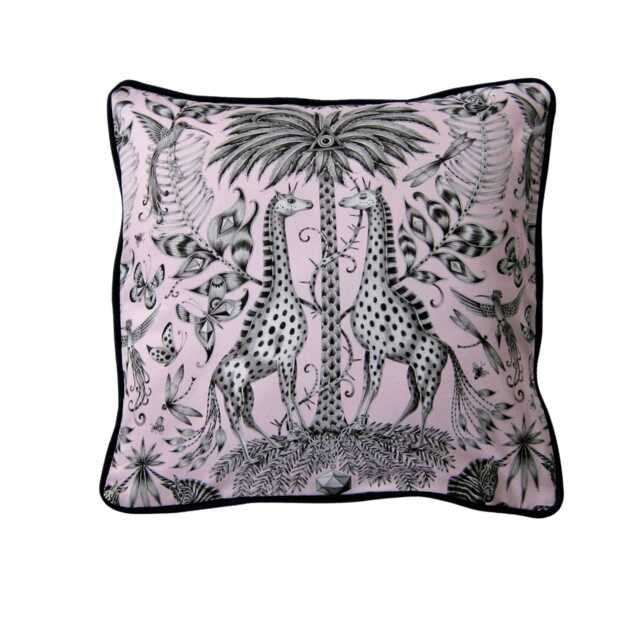 Clarke & Clarke, Pale Pink Giraffes, Safari Print Cotton Cushion Cover - image 1