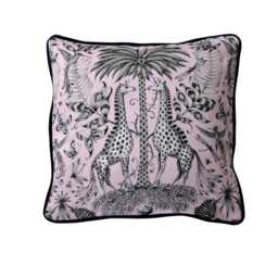 Clarke & Clarke, Pale Pink Giraffes, Safari Print Cotton Cushion Cover - thumbnail 1