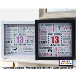 Happy 13Th Birthday Personalised Teenager Son Grandson Brother Granddaughter Sister Daughter Framed Word Art Print Card Gift - thumbnail 1