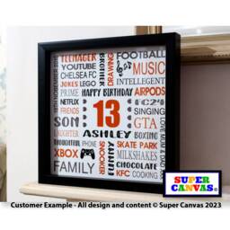Happy 13Th Birthday Personalised Teenager Son Grandson Brother Granddaughter Sister Daughter Framed Word Art Print Card Gift - thumbnail 2