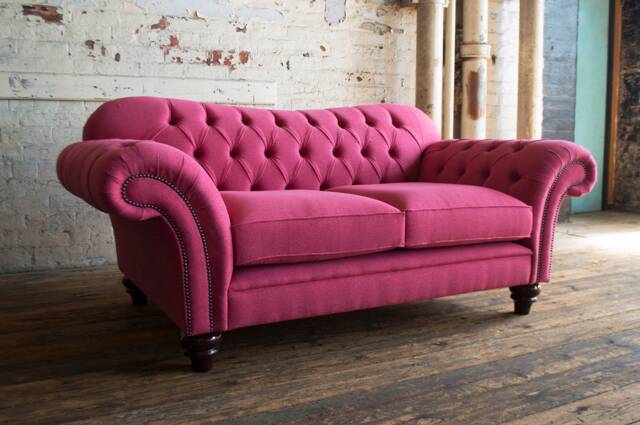 2 Seater Pink Wool Chesterfield Sofa, British Handmade - image 1