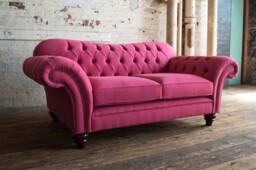 2 Seater Pink Wool Chesterfield Sofa, British Handmade