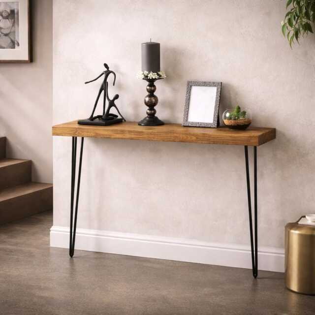 Handmade Slim Console Table Hallway Entryway Hairpin Leg Narrow Wood Rustic - image 1