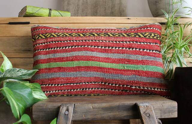 3050cm - 1220In Handwoven Vintage Kilim Cushion Cover - Tribal Striped Lines Red - image 1